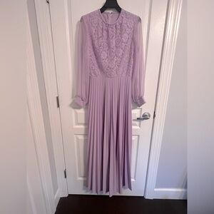 Preowned Vintage 70s/80s Purple Lilac Lace Pleated Formal Maxi Dress Sz XS/S